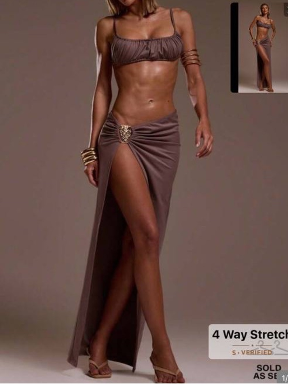 Women’s Brown High-Slit Maxi Skirt Set